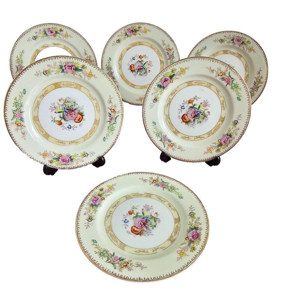 Vintage Set 6 Maruichi China Dinner Plates 6" Replacements Rose Discontinued
